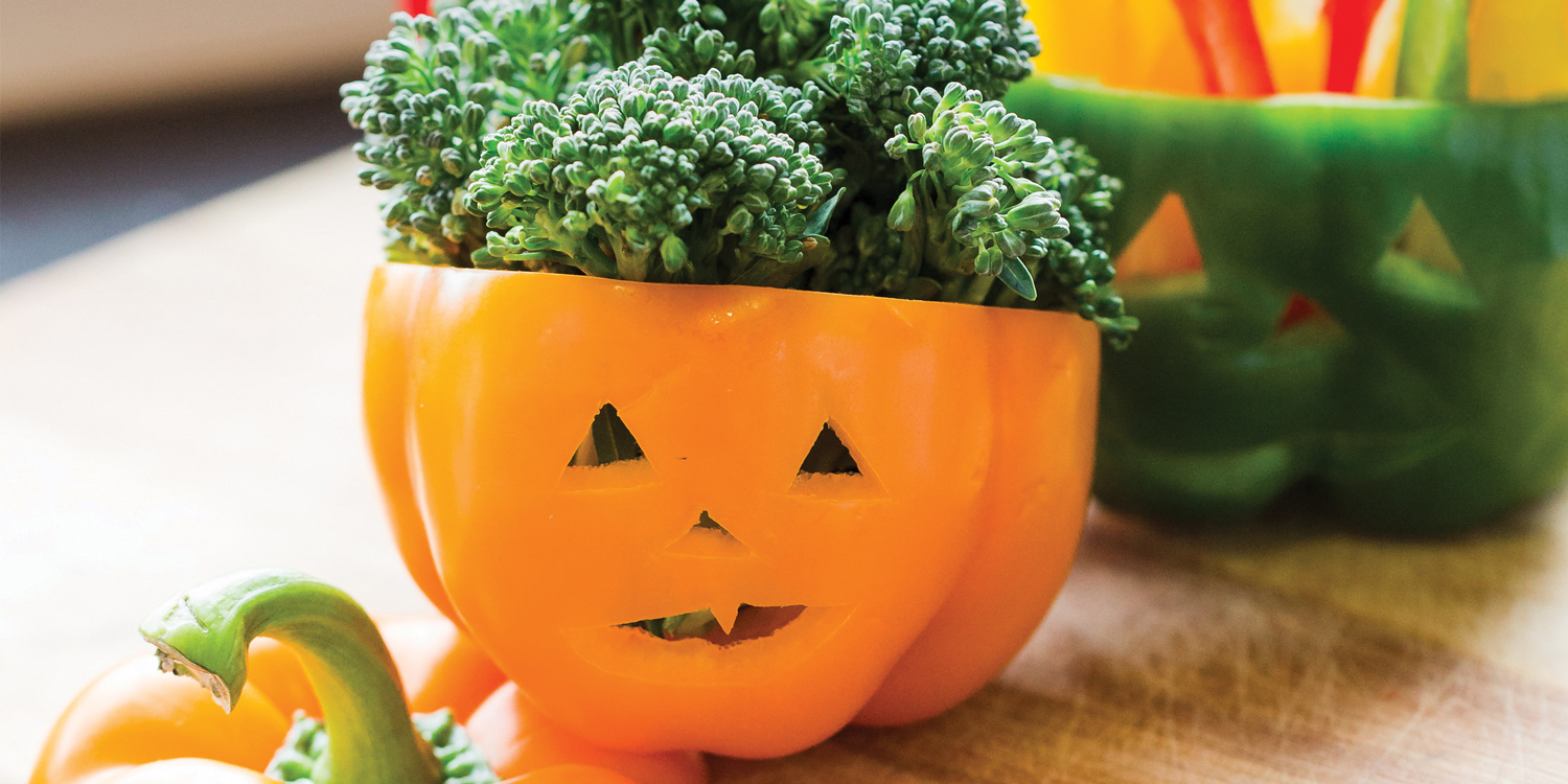peppers cut to look like jack-o'-lanterns