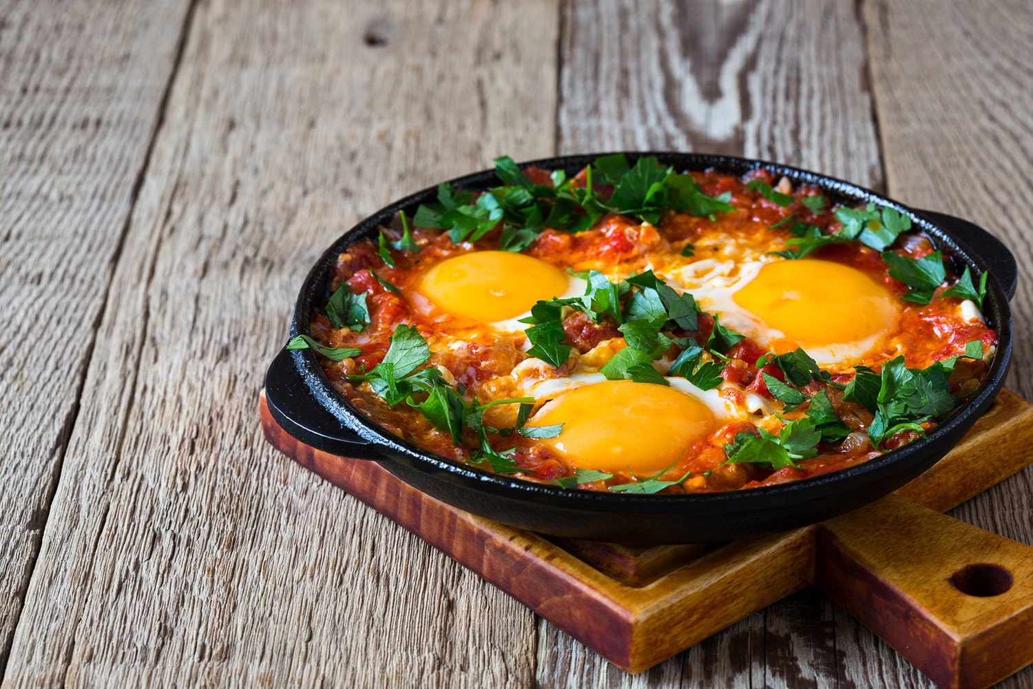 Huevos Rancheros in a skillet.