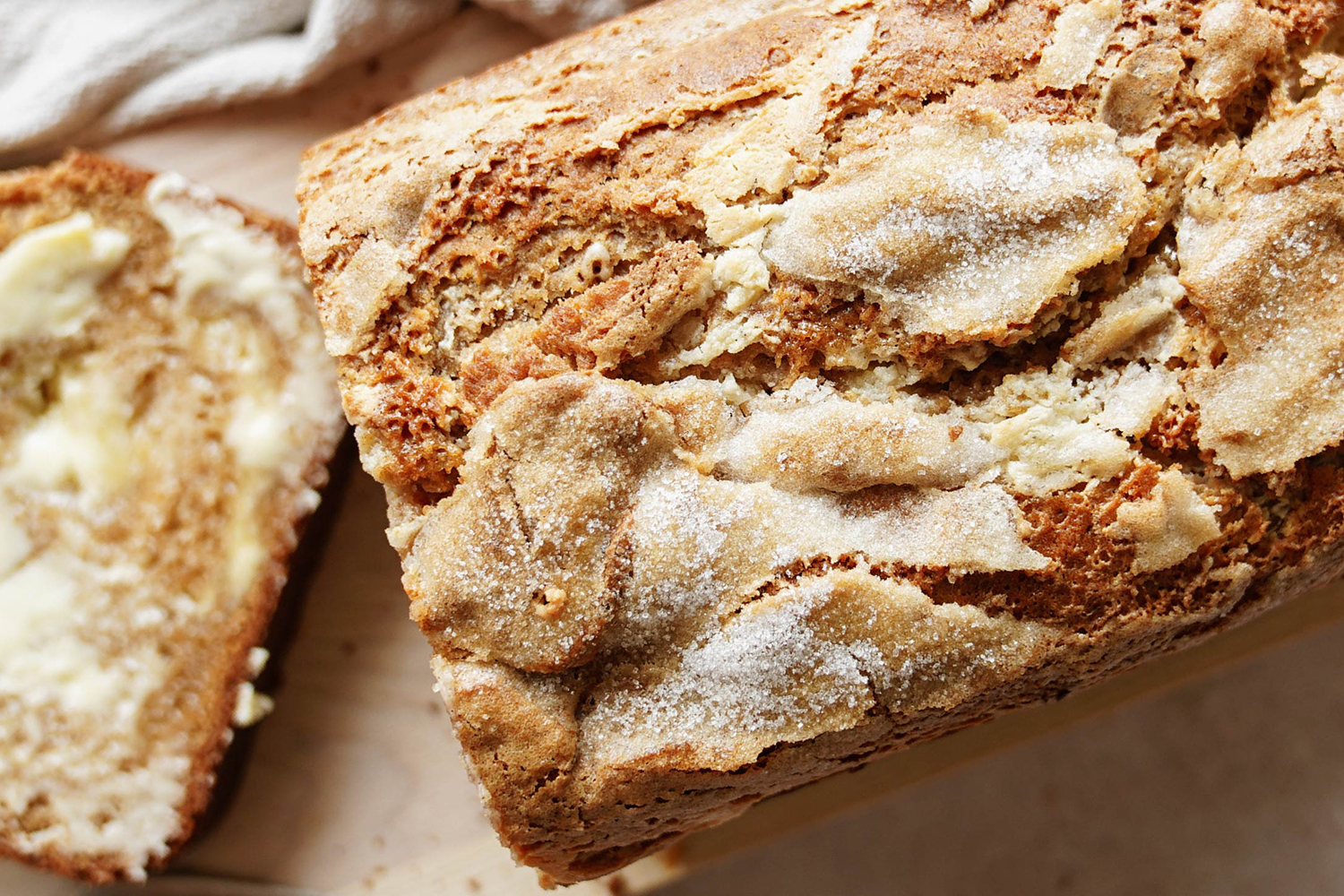 a loaf of dessert bread with cream cheese and vanilla