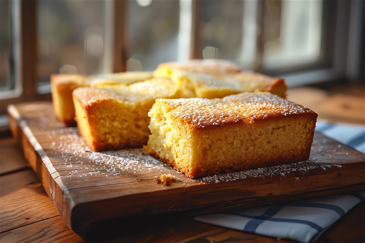 freshly baked cornbread on a cutting board