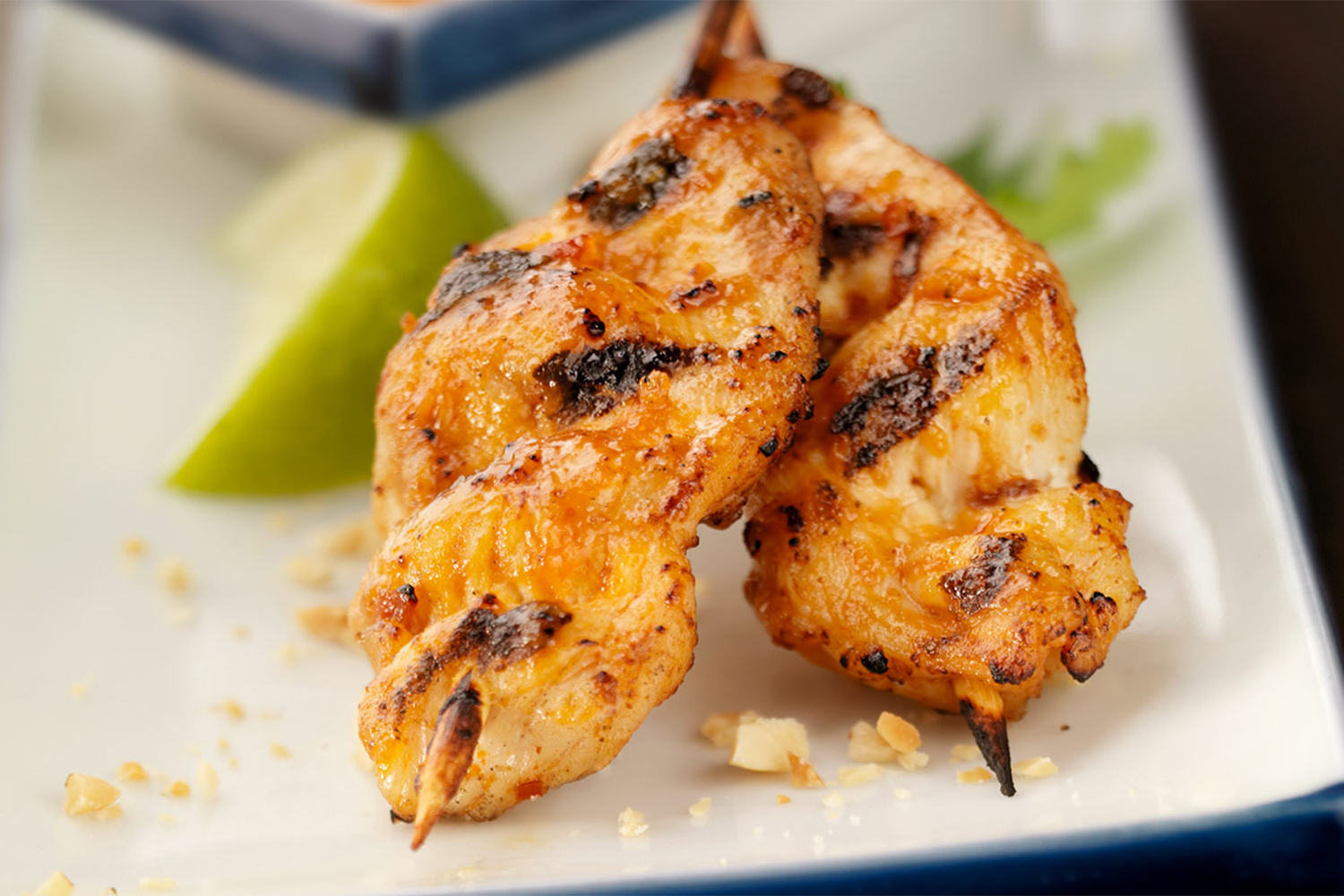 Marinated chicken on skewers