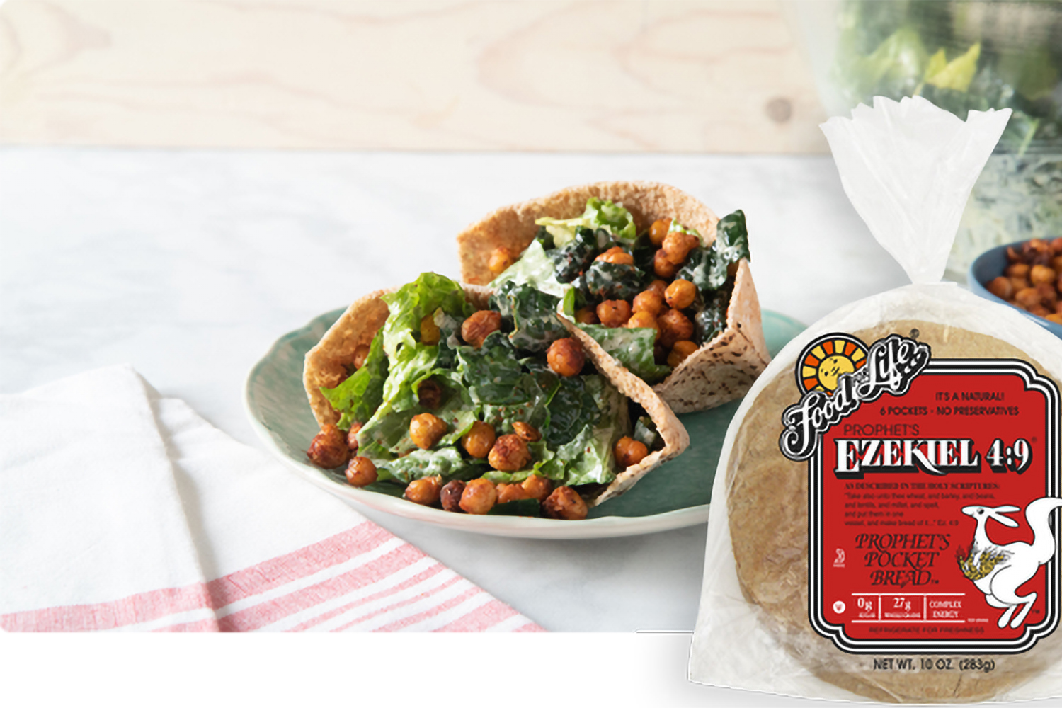 pita pockets stuffed with chickpeas and greens