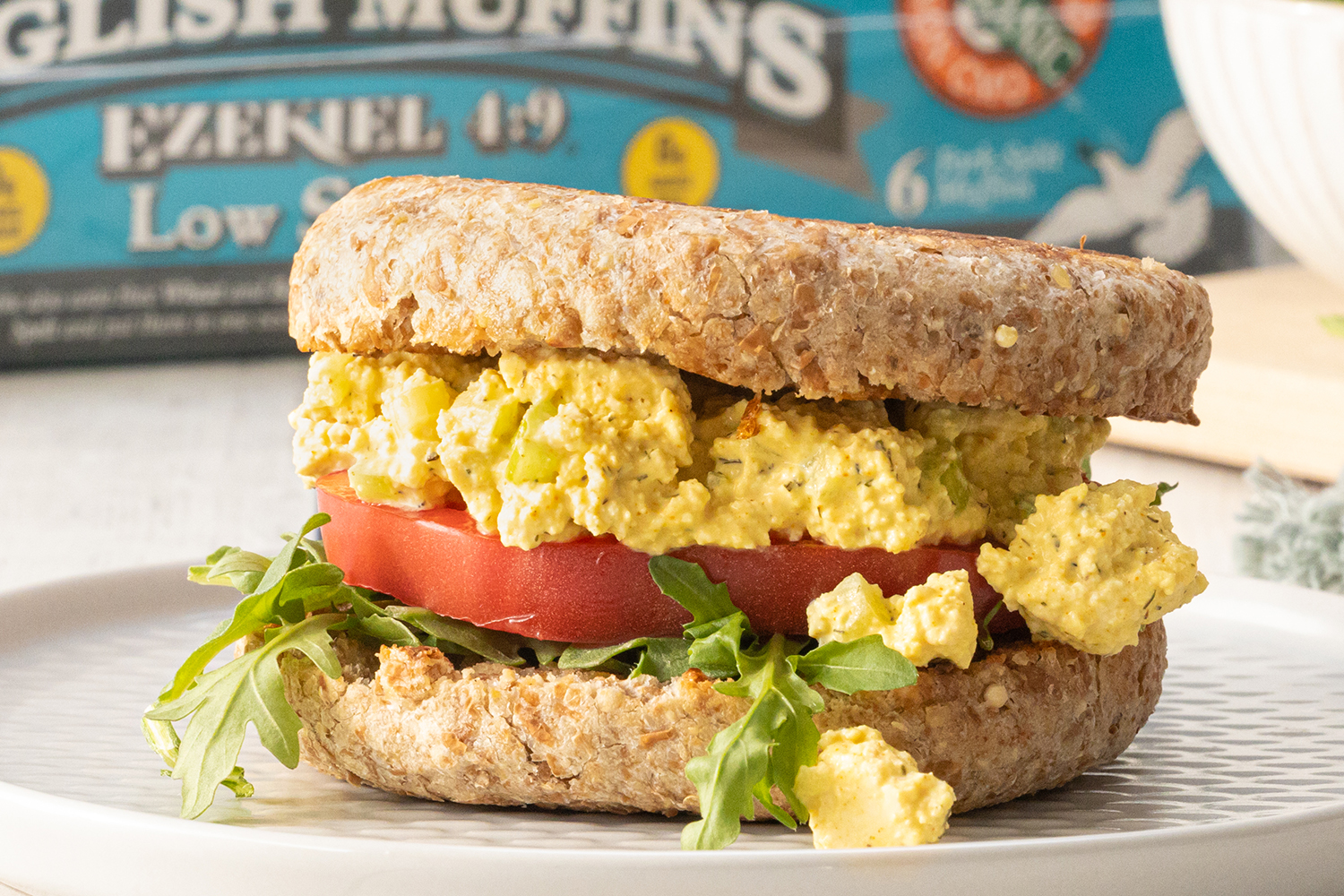 a stacked vegan breakfast sandwich