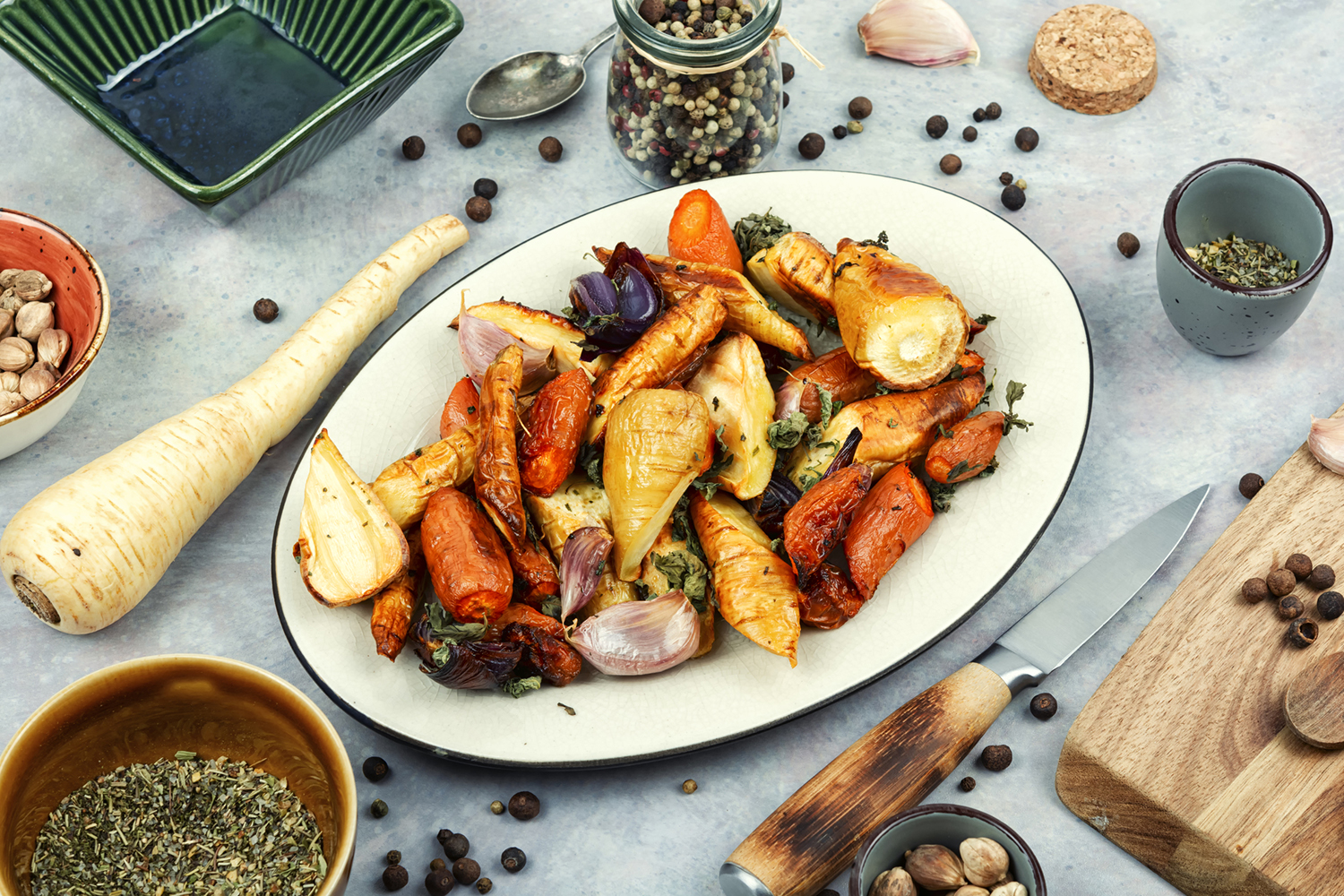 a plate of roasted root vegetables