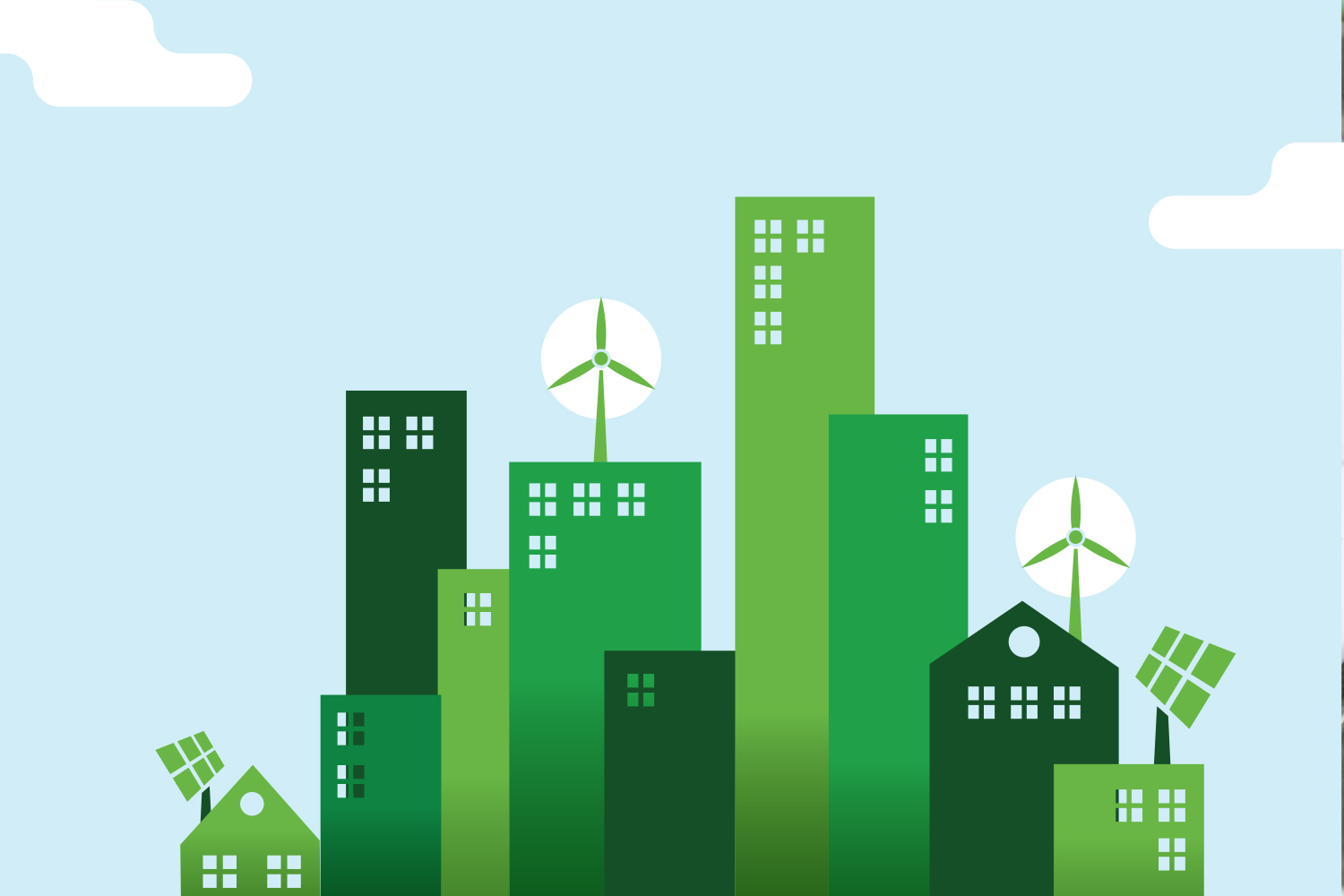 Eco friendly city concept illustration for sustainable business models, B Corporations and environment.