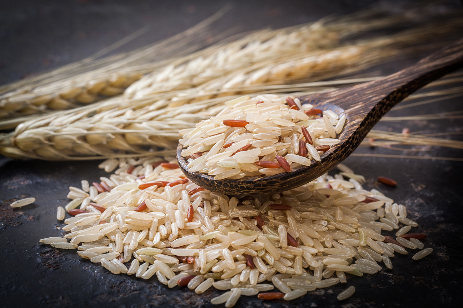 A spoonful of uncooked brown rice