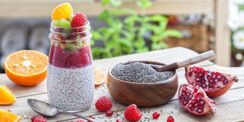 a fruity yogurt parfait with chia seeds