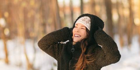 a woman with beautiful skin in the winter air