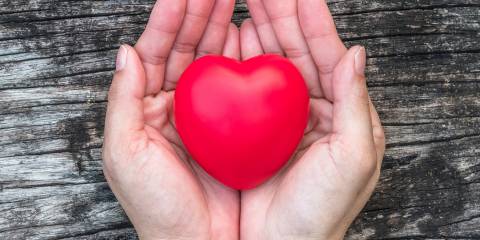 a woman holding a traditional heart
