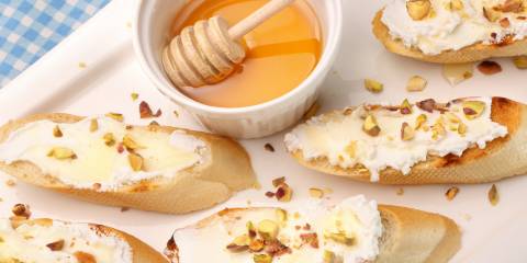 Honey-Brushed Pear Boursin Crostinis