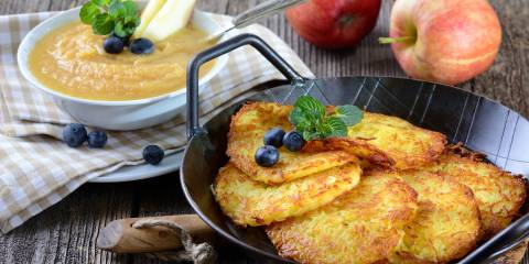 potato pancake fritters with fresh fruit