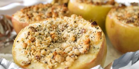 baked apples stuffing with filling and topped with crumble