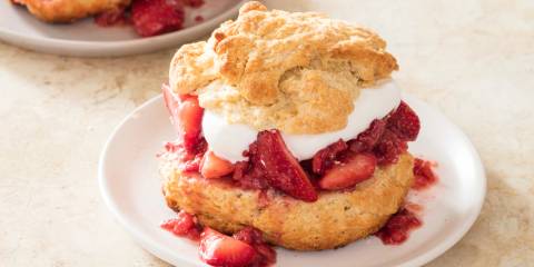 biscuits with strawberries and cream in the middle