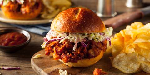 Homemade Vegan Pulled Jackfruit BBQ Sandwich.