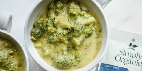 a bowl of broccoli-cheddar soup