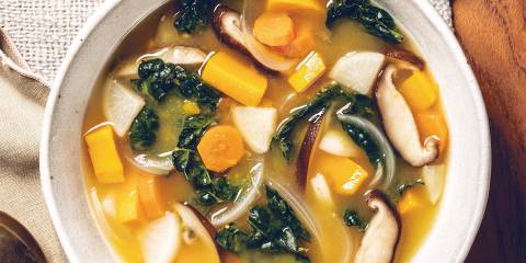 a hearty bowl of vegan miso soup with mushrooms