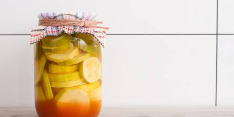 A jar of pickled summer squash