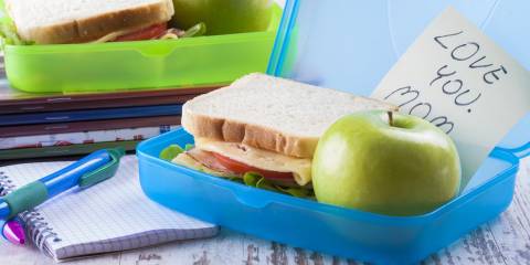 A healthy lunchbox with a note from mom