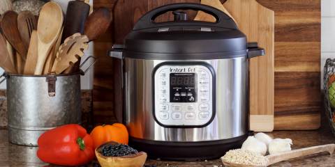 an Instant Pot on a countertop in the kitchen