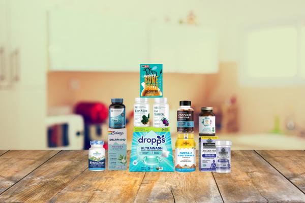 a variety of all-natural supplements, foods, and cleaning supplies