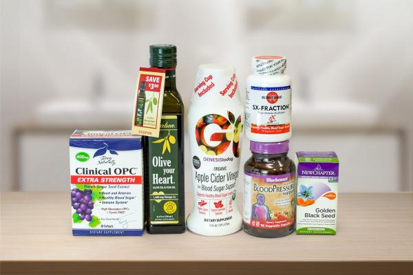 A collection of all-natural supplements meant for blood pressure, arteries, and cholesterol