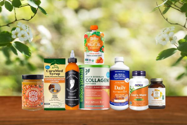 a selection of all-natural foods and supplements