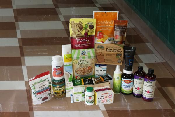 a massive pile of natural foods and products for the back-to-school season