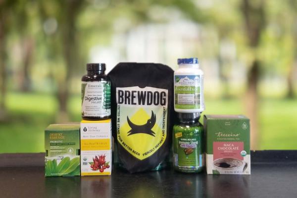 a wide variety of supplements and a dog bandana