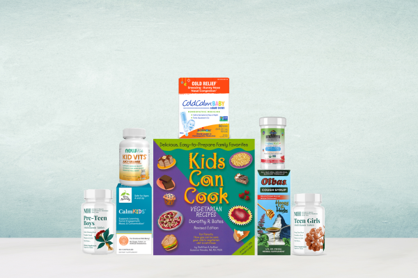 assortment of supplements and cookbook