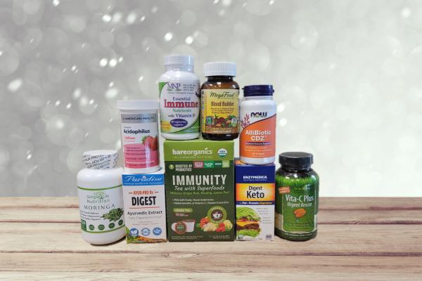 a selection of all-natural supplements and superfoods